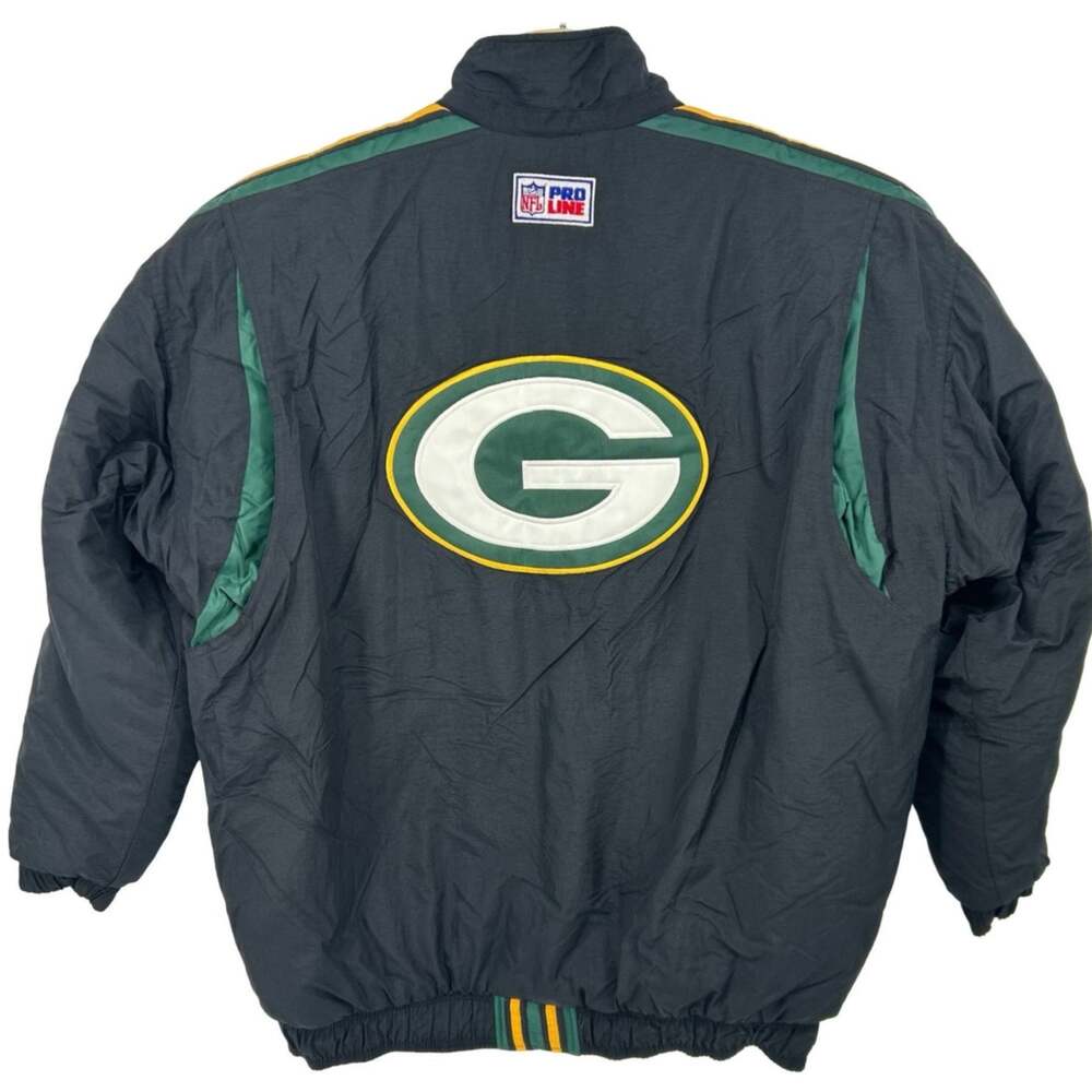 Vintage 90s Men's Black NFL Pro Line Starter Green Bay Packers Puffer Jacket~ XL